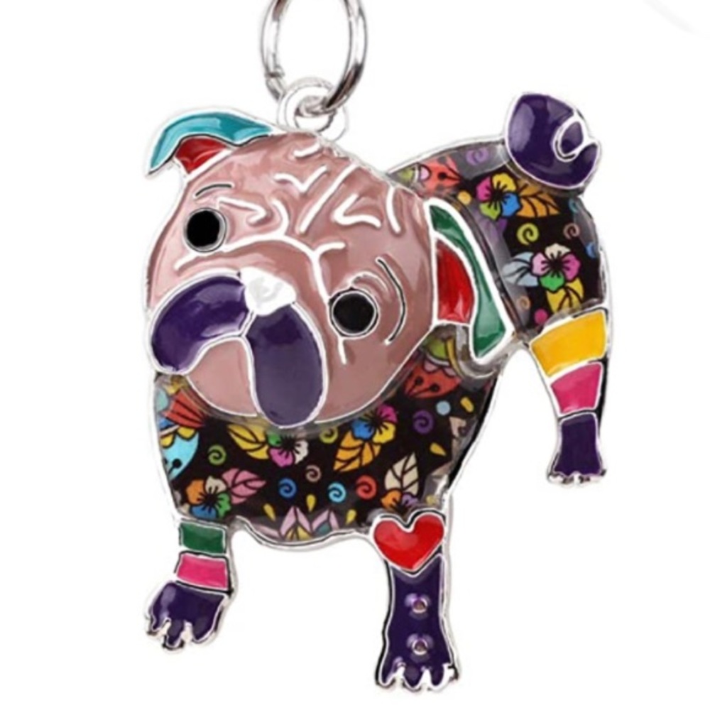 Enamel Pug Dog Puppy Pendant & 925 Sterling Silver Necklace